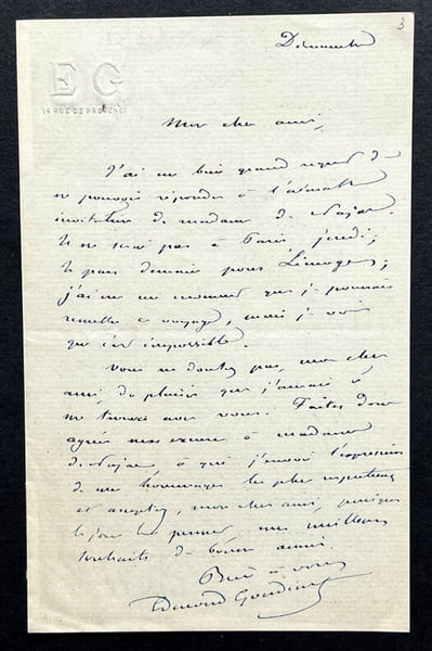 Edmond GONDINET, Librettiste - LETTRE AUTOGRAPHE SIGN&Eacute;E. Edmond GONDINET