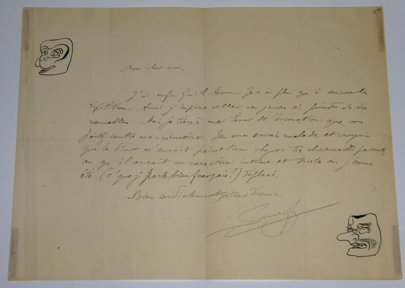 L&eacute;on XANROF - Lettre autographe sign&eacute;e, masques Kabuki, Tengu, Revue. L&eacute;on Xanrof
