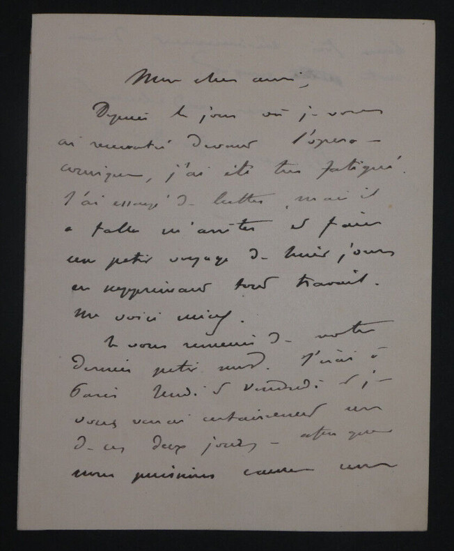 Edmond GONDINET, Librettiste - LETTRE AUTOGRAPHE SIGN&Eacute;E SUR SA FATIGUE. Edmond GONDINET