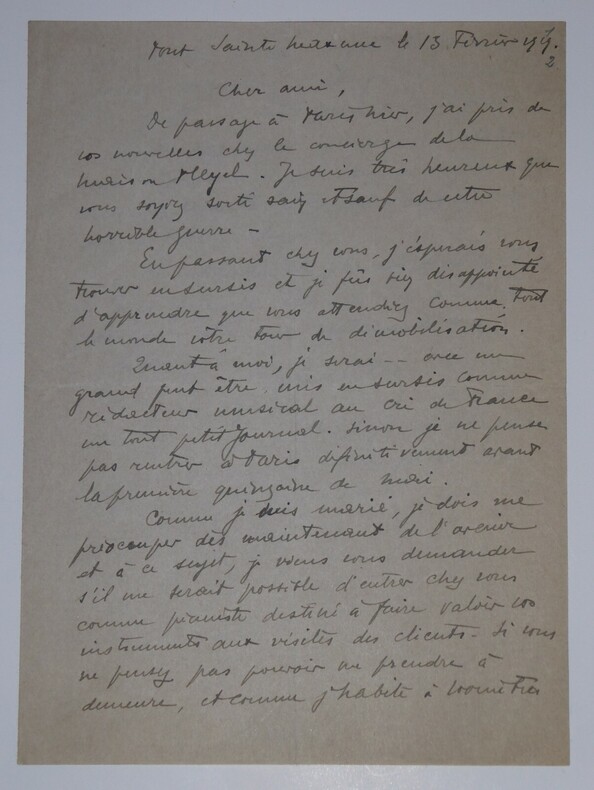 CLO&Euml;Z Gustave - LETTRE AUTOGRAPHE SIGN&Eacute;E, FEVRIER 1919. Gustave Clo&euml;z