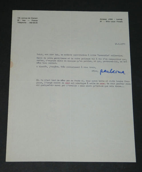 Paul ARMA - Compositeur - LETTRE DACTYLOGRAPHI&Eacute;E SIGN&Eacute;E &Agrave; Pierre LHOSTE - 1970. Paul ARMA
