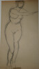 GEORGES CHESNEAU - NU ACAD&Eacute;MIQUE - Dessin au crayon - Femme de face nu en pied - CURIOSA. Georges Chesneau