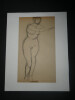 GEORGES CHESNEAU - NU ACAD&Eacute;MIQUE - Dessin au crayon - Femme de face nu en pied - CURIOSA. Georges Chesneau