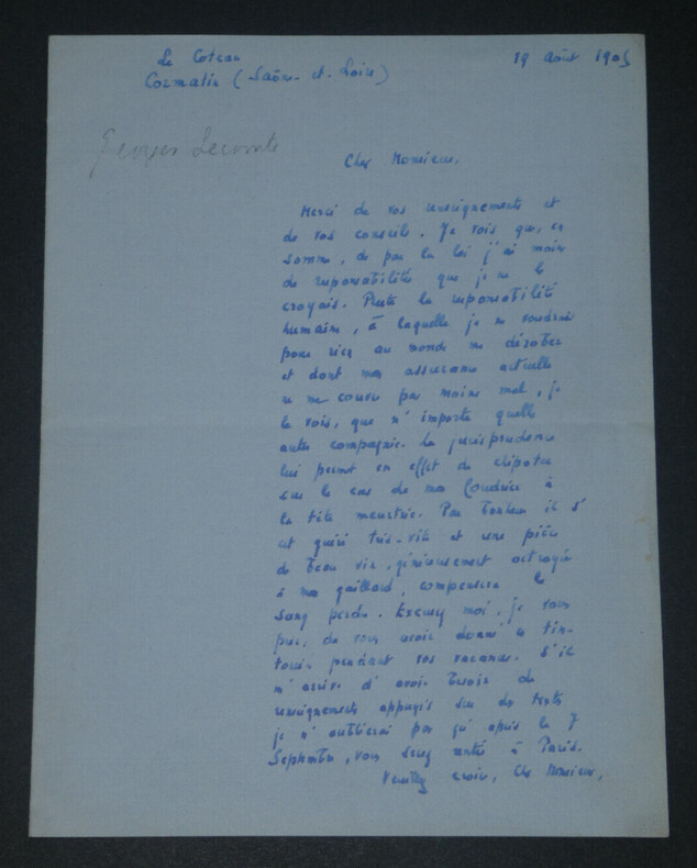 Georges LECOMTE, Dramaturge - LETTRE AUTOGRAPHE SIGN&Eacute;E, 1905, Cormatin. Georges LECOMTE
