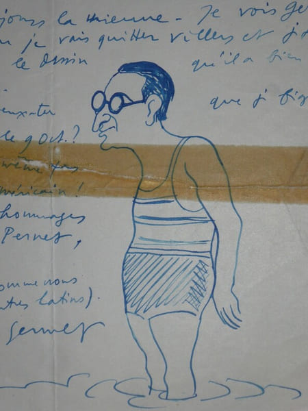 SENNEP Jean DESSIN ORIGINAL SUR LETTRE AUTOGRAPHE SIGNEE, AUTOPORTRAIT, PARIS. Jean Sennep