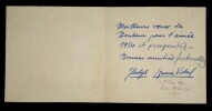 VIDAL Ignace - Carte de vœux autographe sign&eacute;e et illustr&eacute;e, 1954. Ignace Vidal
