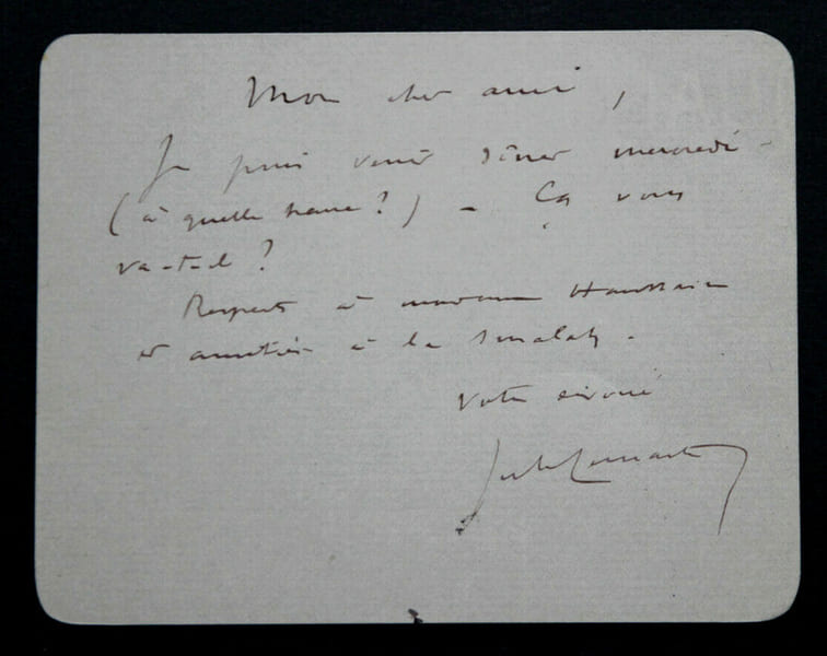 Jules LEMA&Icirc;TRE - Lettre autographe sign&eacute;e sur carte. Jules Lema&icirc;tre