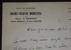 VANNI MARCOUX Giovanni LETTRE AUTOGRAPHE SIGN&Eacute;E, GRAND TH&Eacute;&Acirc;TRE BORDEAUX 1951. Vanni Marcoux (Giovanni Marcoux)