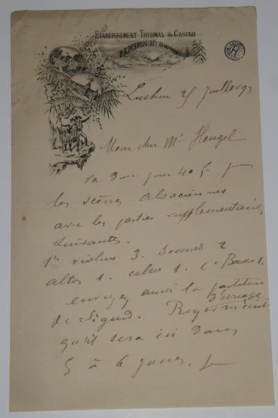 LETTRE AUTOGRAPHE SIGNEE, &Agrave; Henri HEUGEL, THERMES LUCHON 1893. Edouard BROUSTET