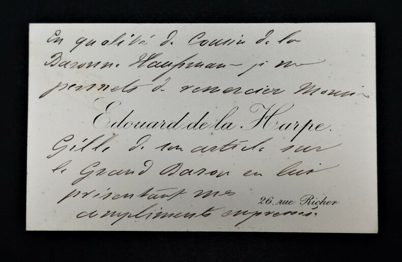 Carte de visite autographe. Edouard de la Harpe