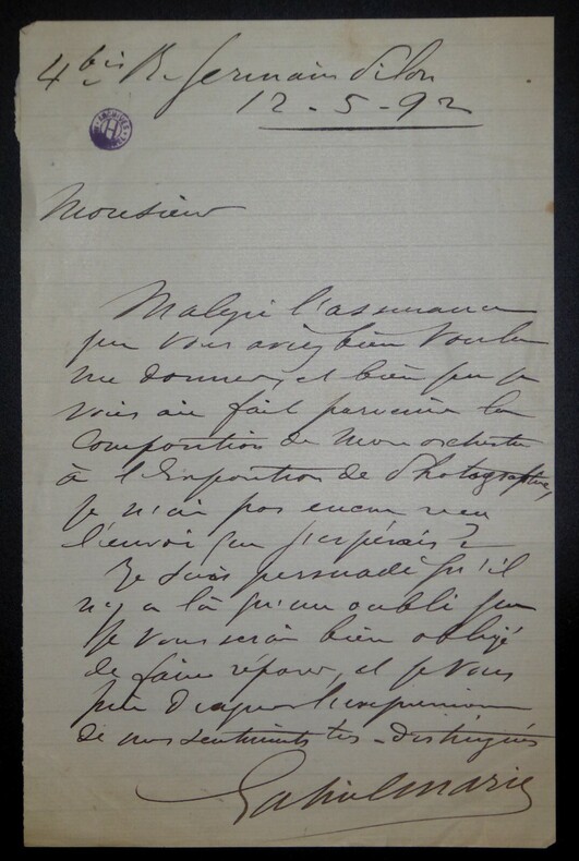 MARIE Gabriel - LETTRE AUTOGRAPHE SIGN&Eacute;E 1892. Gabriel Marie
