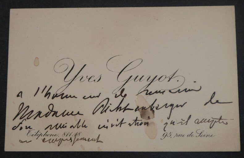 Yves GUYOT, Homme politique - Carte de visite autographe. Yves GUYOT