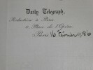 CLARKE Campbell - LETTRE AUTOGRAPHE SIGNEE, PARIS DAILY TELEGRAPH 1886. Campbell Clarke
