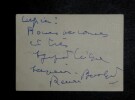 BOUSQUET Ren&eacute;e - CARTE DE VISITE AUTOGRAPHE SIGN&Eacute;E, &Eacute;POUSE DE Raymond BOUSQUET. Ren&eacute;e Bousquet