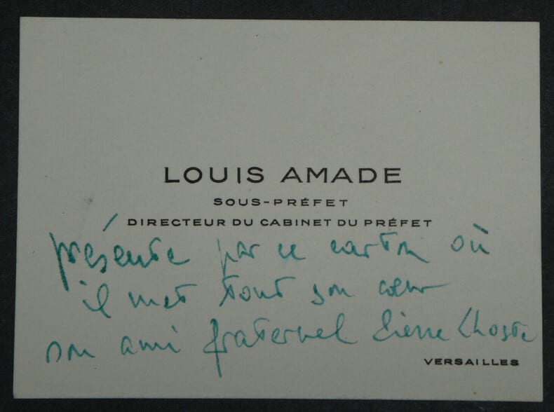 Louis AMADE - CARTE DE VISITE SIGN&Eacute;E "&agrave; son ami fraternel". Louis AMADE