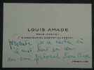 Louis AMADE - CARTE DE VISITE SIGN&Eacute;E "&agrave; son ami fraternel". Louis AMADE