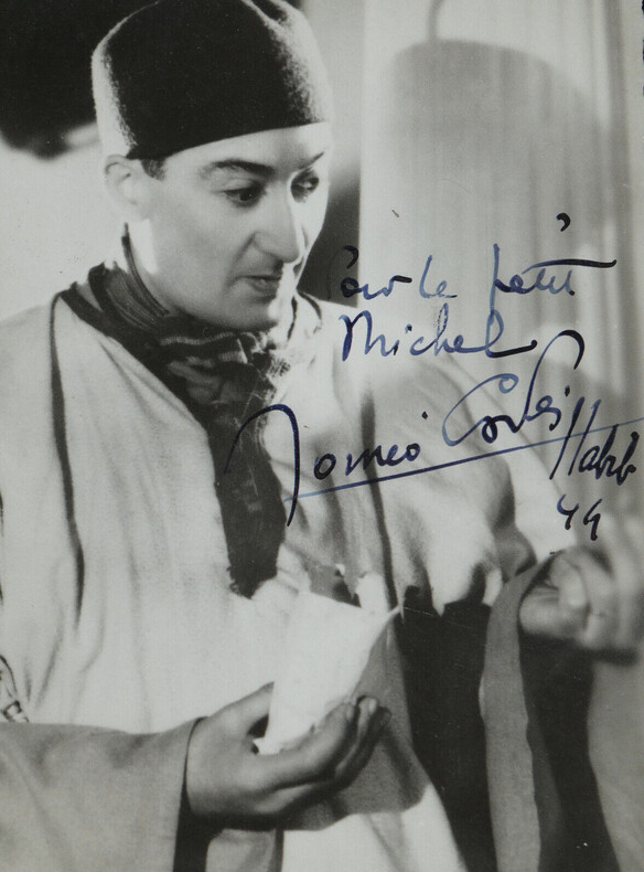 Rom&eacute;o CARL&Egrave;S, Sidi Cacahuette - Carte postale photographique sign&eacute;e et d&eacute;dicac&eacute;e, 1944. Rom&eacute;o CARL&Egrave;S