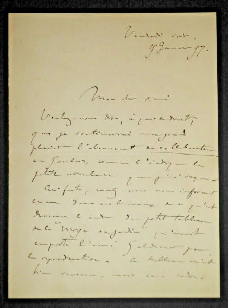 DUBUFE Guillaume - LETTRE AUTOGRAPHE SIGNEE, 1897 VIERGE au jardin. Guillaume DUBUFE