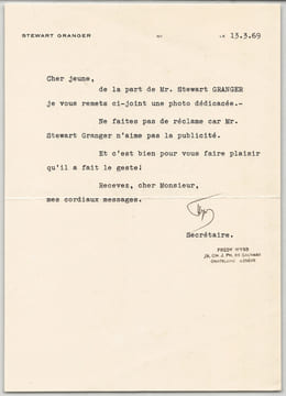Stewart GRANGER autographe - PHOTOGRAPHIES TAPUSCRIT REVUE SIGNÉS ET DÉDICACÉS. Stewart GRANGER
