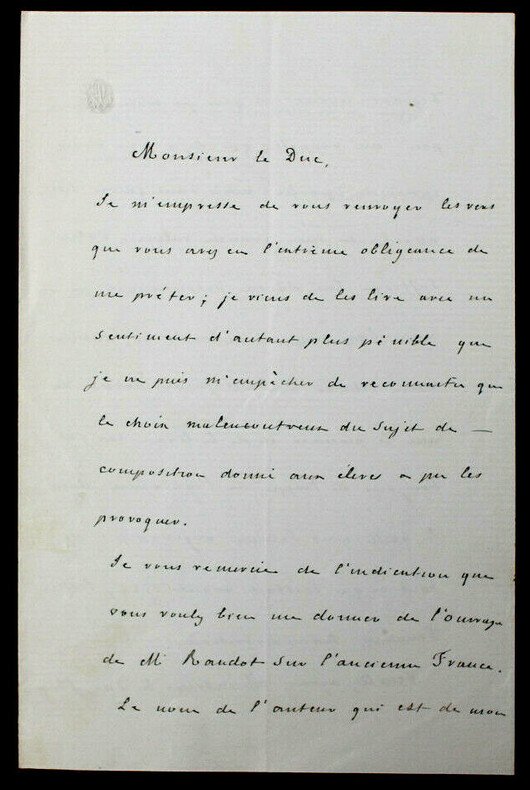 Adolphe VUITRY - LETTRE AUTOGRAPHE SIGN&Eacute;E. Adolphe Vuitry