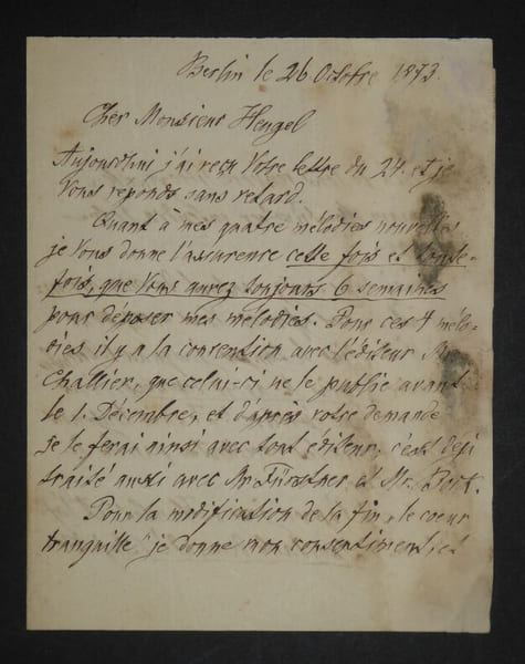 GUMBERT Ferdinand - LETTRE AUTOGRAPHE SIGN&Eacute;E &Agrave; Henri HEUGEL, BERLIN 1873. Ferdinand Gumbert