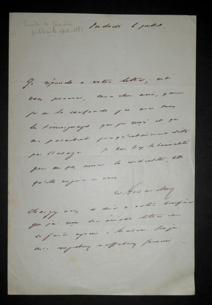 DE GIRARDIN Emile - LETTRE AUTOGRAPHE SIGN&Eacute;E , PARIS. Emile de Girardin
