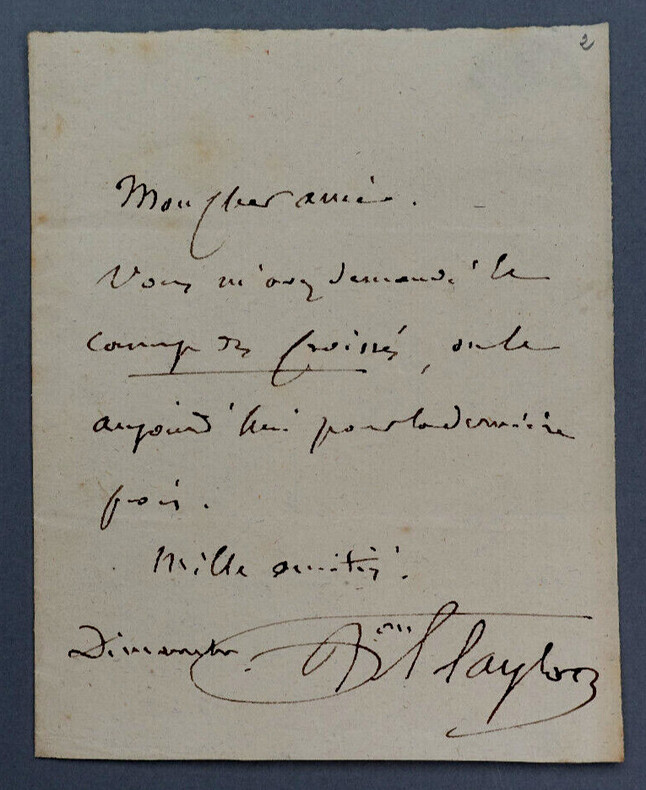 Isidore TAYLOR, dit BARON TAYLOR - LETTRE AUTOGRAPHE SIGN&Eacute;E. Isidore TAYLOR, dit Baron Taylor