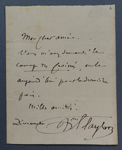 Isidore TAYLOR, dit BARON TAYLOR - LETTRE AUTOGRAPHE SIGNÉE