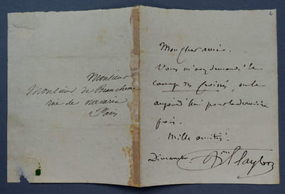 Isidore TAYLOR, dit BARON TAYLOR - LETTRE AUTOGRAPHE SIGNÉE