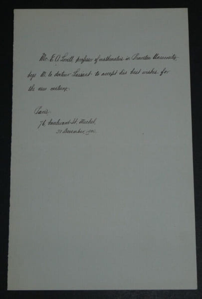 Edgar Odell LOVETT - MOT AUTOGRAPHE SIGN&Eacute;E A C.A. LAISANT DE VOEUX, Paris, 1900. Edgar Odell LOVETT