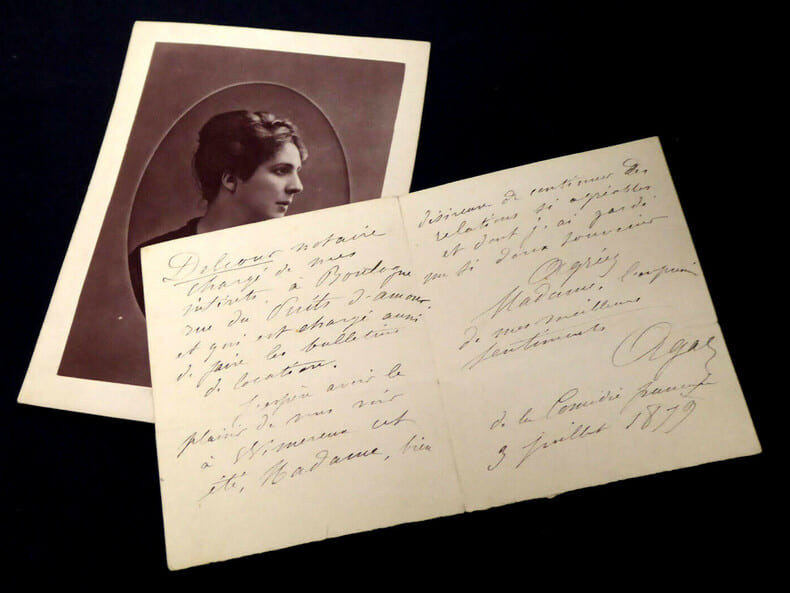 Marie L&eacute;onine CHARVIN dite AGAR - LETTRE AUTOGRAPHE SIGN&Eacute;E, Paris, 1879. Marie L&eacute;onine CHARVIN dite AGAR