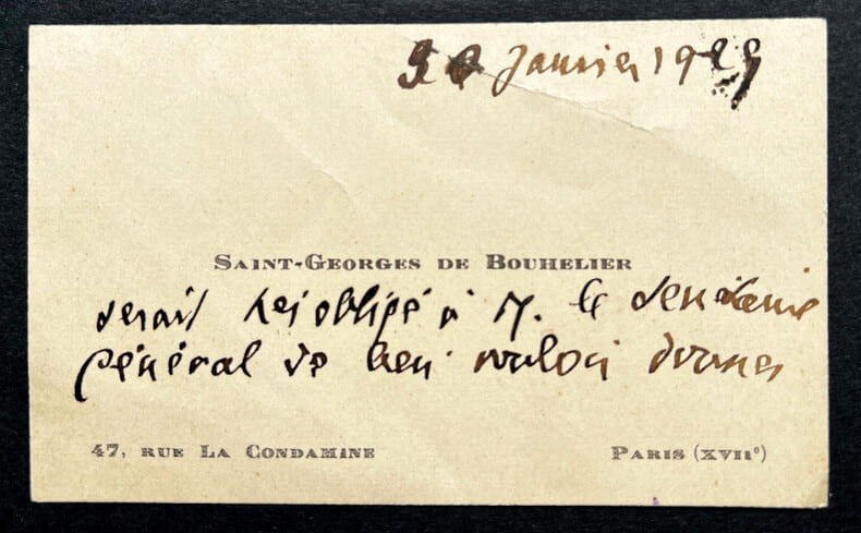 Saint-Georges DE BOUH&Eacute;LIER - CARTE DE VISITE AUTOGRAPHE SIGN&Eacute;E, 1929. Saint-Georges DE BOUH&Eacute;LIER