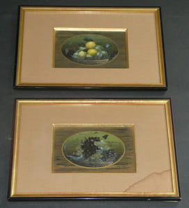 2 huiles nature mortes, corbeilles de fruits signé : A. BOILLE