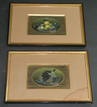 2 huiles nature mortes, corbeilles de fruits signé : A. BOILLE