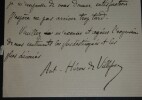 VILLEFOSSE Antoine H&eacute;ron de - LETTRE AUTOGRAPHE SIGNEE, 1884. Antoine H&eacute;ron de Villefosse