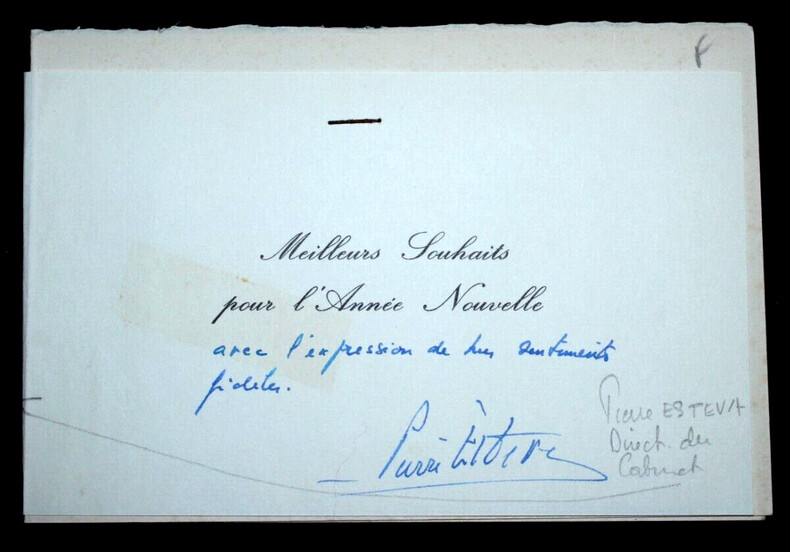 Pierre ESTEVA - CARTE DE VOEUX AUTOGRAPHE SIGN&Eacute;E. Pierre ESTEVA