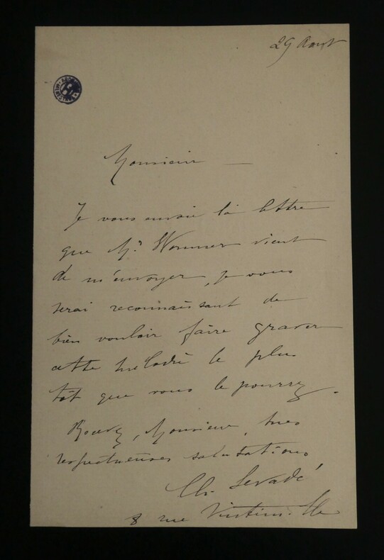 LETTRE AUTOGRAPHE SIGN&Eacute;E. Charles Gaston Levad&eacute;