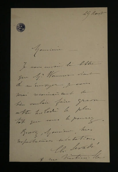 LETTRE AUTOGRAPHE SIGN&Eacute;E. Charles Gaston Levad&eacute;