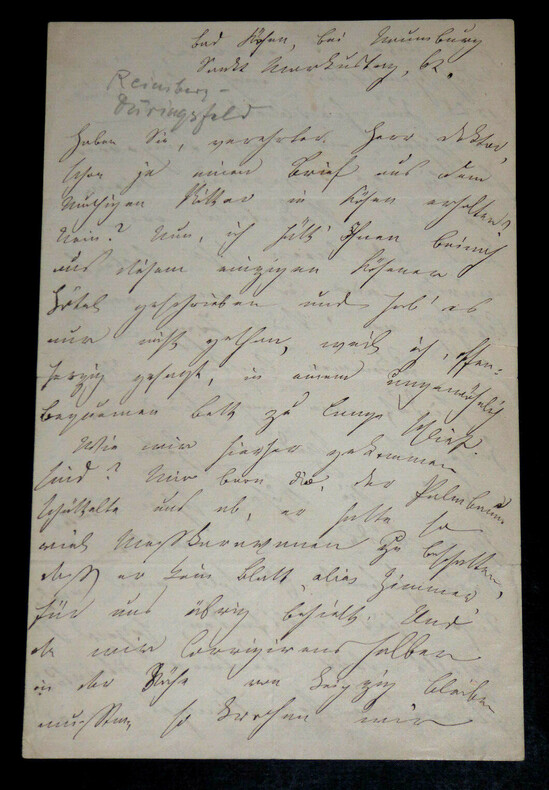 IDA VON REINSBERG-D&Uuml;RINGSFELD LETTRE AUTOGRAPHE SIGNEE DATEE DE 1862. Ida von Reinsberg-D&uuml;ringsfeld