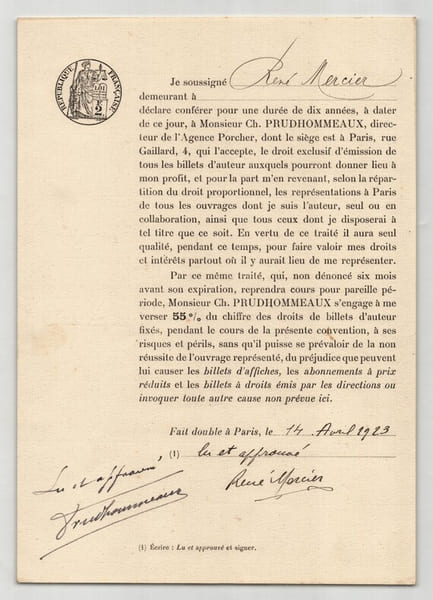 Pouvoir sign&eacute; par Ren&eacute; Mercier – Collection coh&eacute;rente de 50 auteurs & musiciens. Ren&eacute; Mercier