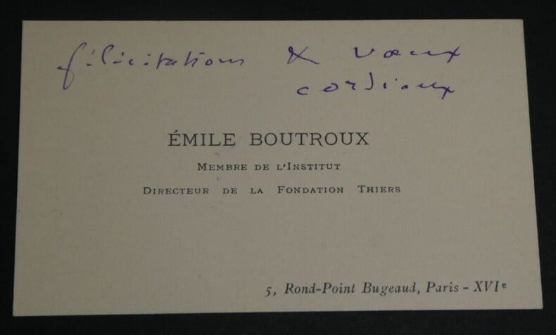 &Eacute;mile BOUTROUX - CARTE DE VISITE AUTOGRAPHE DE VOEUX. &Eacute;mile BOUTROUX