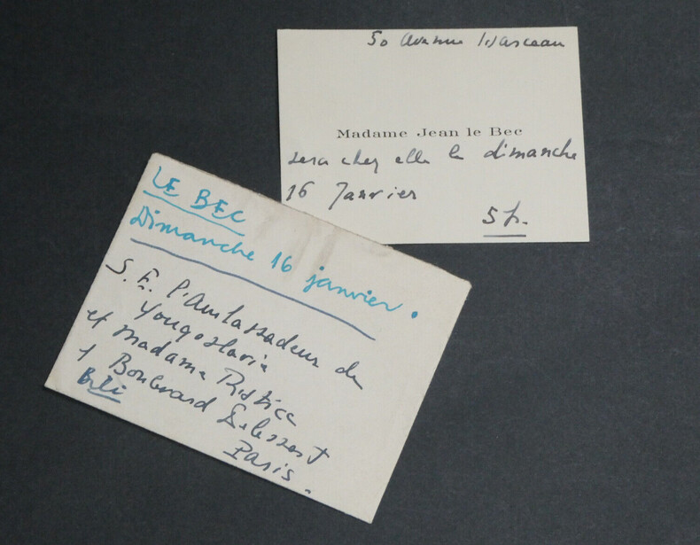 Madame Le BEC - CARTE DE VISITE AUTOGRAPHE SIGN&Eacute;E &Agrave; Marko RISTIĆ et son &eacute;pouse. Madame Jean LE BEC