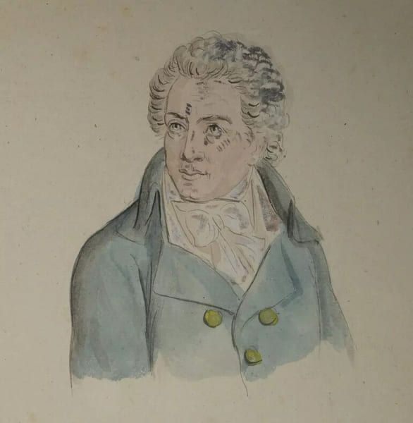 Dessin &agrave; l'aquarelle - Portrait de Mr ALFIERI - Dramaturge italien - XIX&egrave;me. 