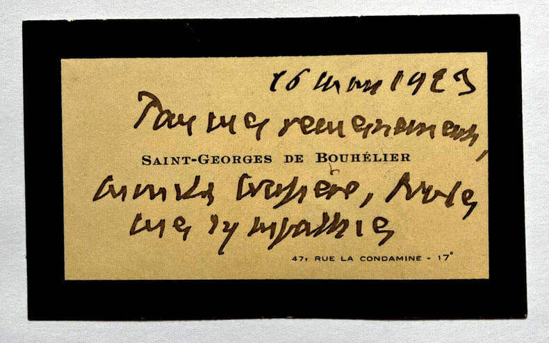 Saint-Georges DE BOUH&Eacute;LIER - CARTE DE VISITE AUTOGRAPHE SIGN&Eacute;E DE DEUIL, 1923. Saint-Georges DE BOUH&Eacute;LIER