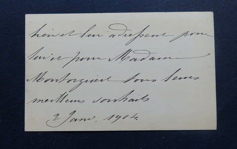 Carte de visite simple de Madame Camille Bouchez, magistrat, signée le 2 janvier 1904