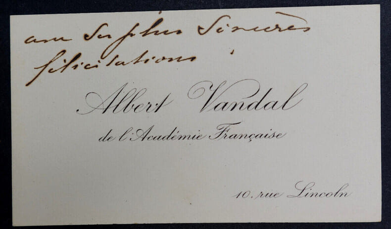 Albert VANDAL, historien - CARTE DE VISITE AUTOGRAPHE. Albert VANDAL