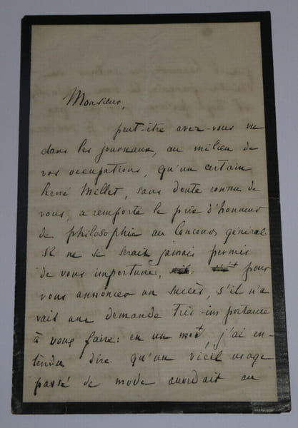Ren&eacute; Philippe MILLET - LETTRE AUTOGRAPHE SIGN&Eacute;E, PRIX D'HONNEUR DE PHILOSOPHIE. Ren&eacute; Philippe MILLET