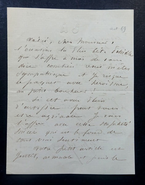 JACQUEMART Henri-Alfred - LETTRE AUTOGRAPHE SIGN&Eacute;E, REMERCIEMENTS. Henri-Alfred Jacquemart