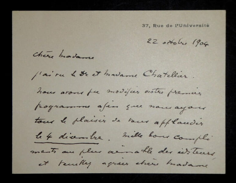 LETTRE AUTOGRAPHE SIGN&Eacute;E, OCTOBRE 1904. PARENT Armand