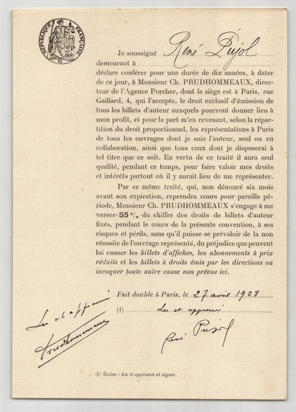 Pouvoir sign&eacute; par Ren&eacute; Pujol – Collection de 50 auteurs & musiciens. Ren&eacute; Pujol